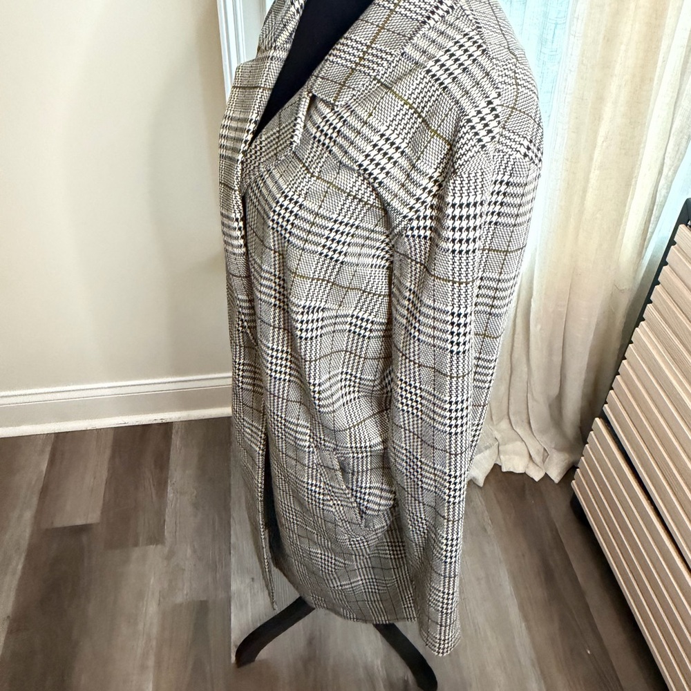 Divided Black and White Plaid Blazer with Tan Accents - Picture 2 of 3